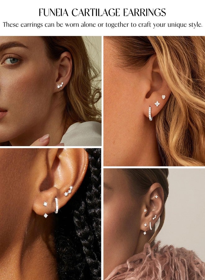 FUNEIA Small Gold Hoop Earrings for Women Trendy Silver 14K Gold Plated Hypoallergenic Cartilage Huggie Earrings for Women Cute Moon Star Cubic Zirconia Stud Earring Sets for Multiple Piercing Jewelry - Image 5